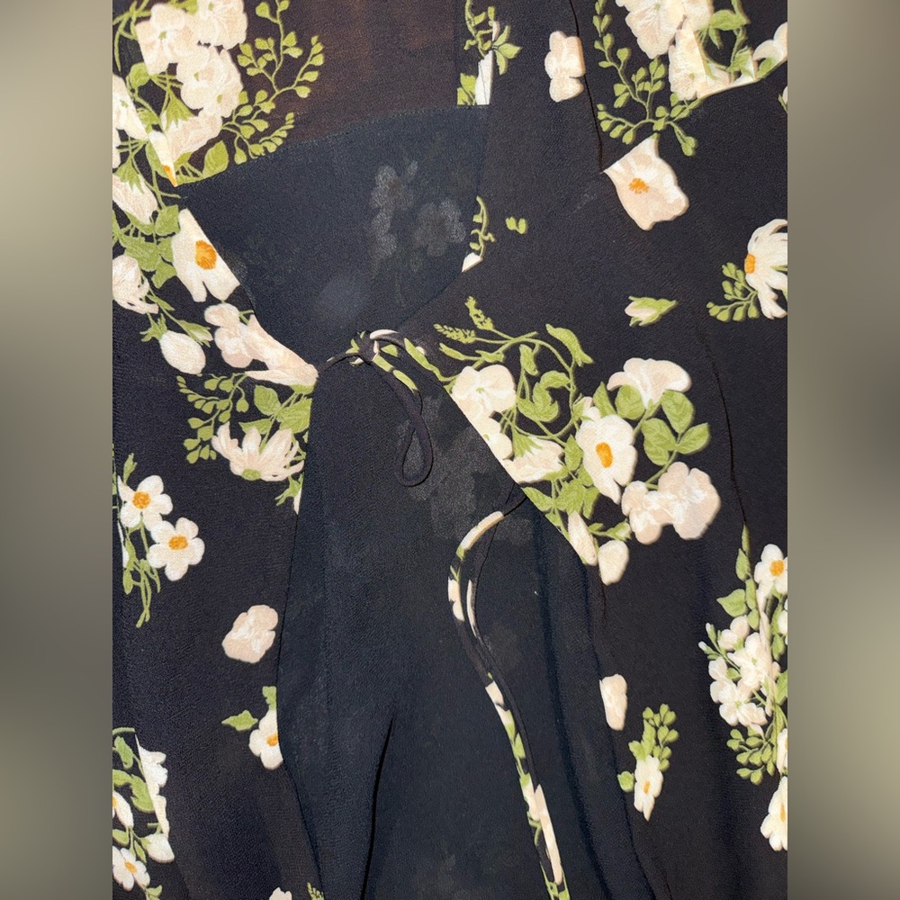 Reformation Black Floral Wrap Midi Dress - Picture 4 of 6